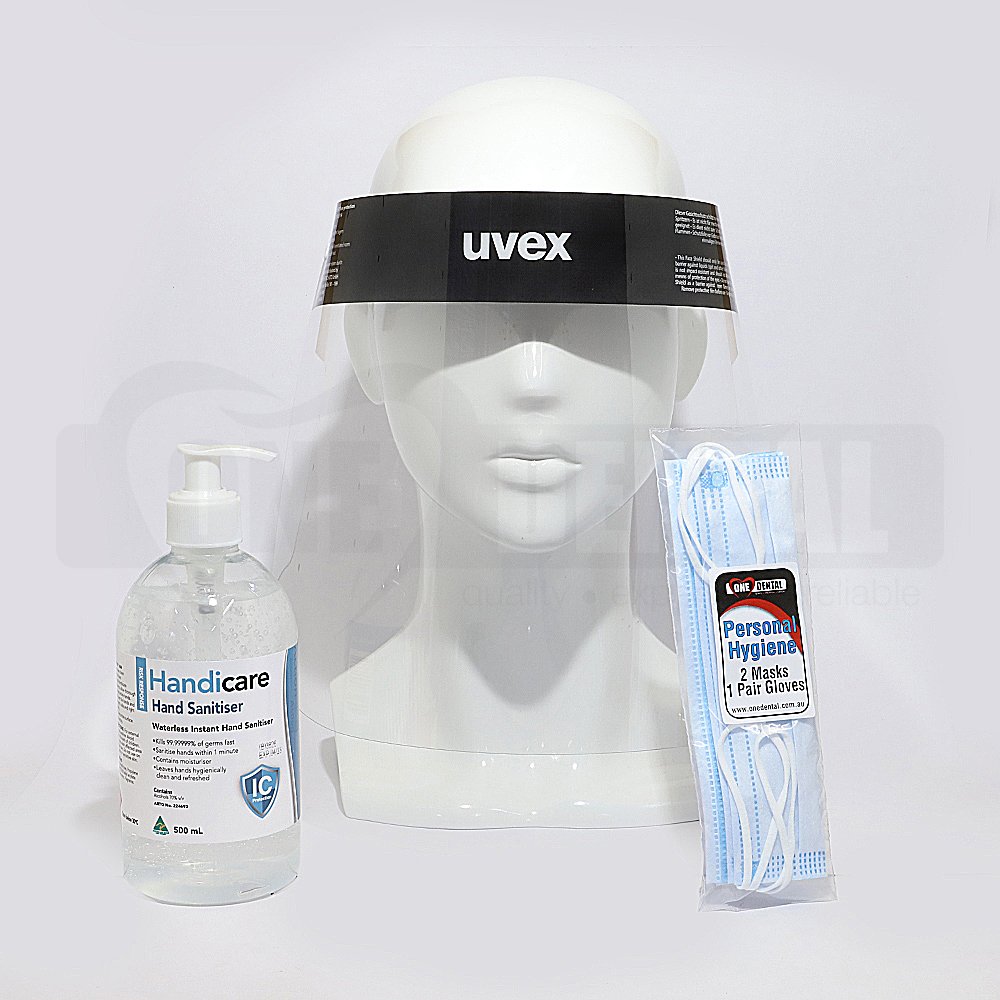 Personal Hygiene Kit: Visor, Hand Sanitiser,2 x Earloop Face Mask & 1 Pair Glove