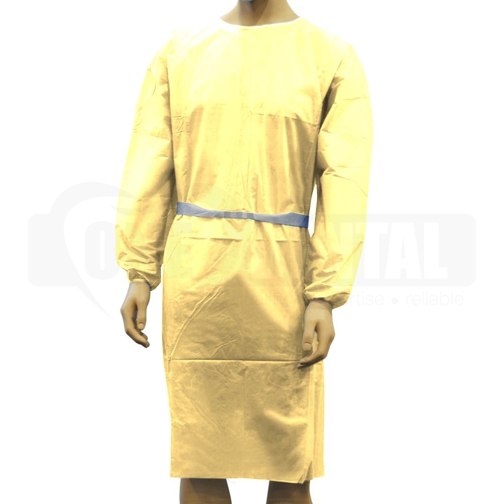 Gown LEVEL 1 Yellow Tie Splash Resistant, Knee Length (50 Gowns)