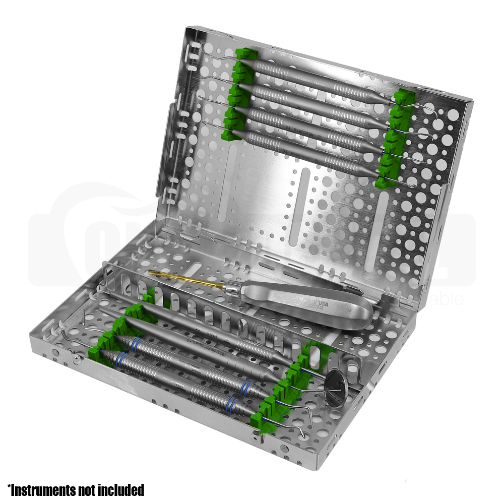 Cassette, Double Sided, Medium, 8 Instruments with Divider, Lt. Green