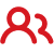 Two abstract red human figures standing together, symbolizing teamwork.